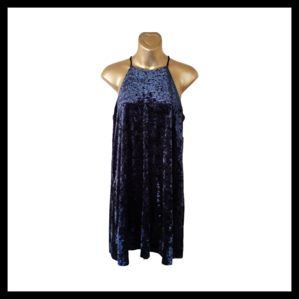 Faux Velvet Halter Sleeveless Relaxed Fit Dress